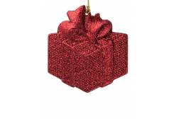 Новогоднее подвесное елочное украшение Подарок красный, 8x8,5 см